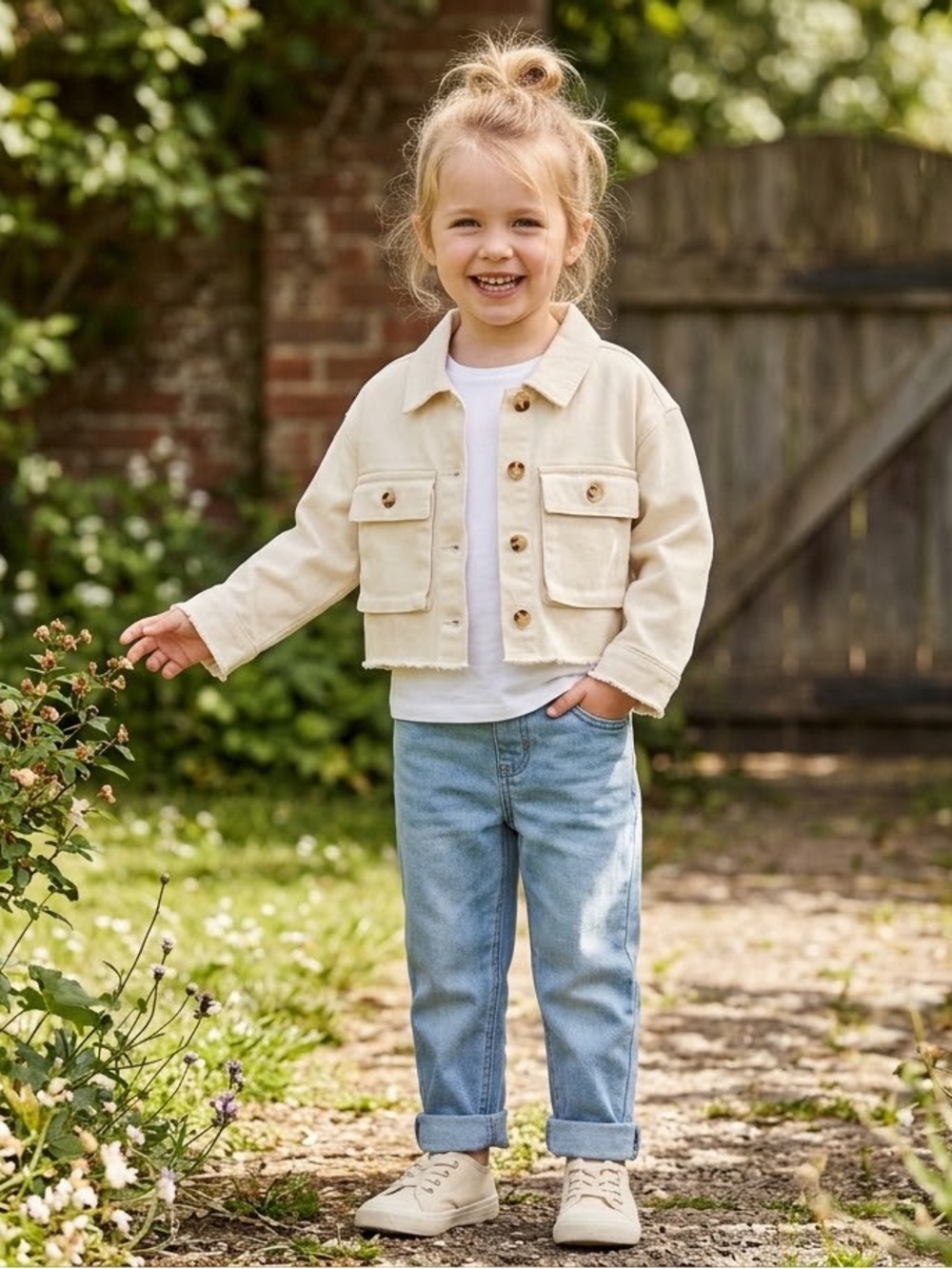 Wonder Nation 5T Girl's Toddler Beige Tan Jacket Cropped with Button Details